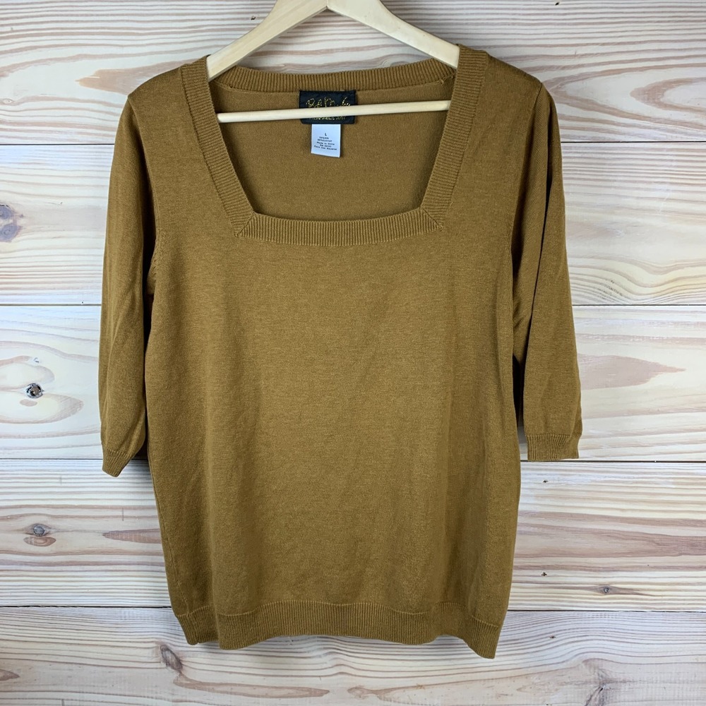 Bob Mackie Wearable‎ Art Sweater Women Large Silk Brown Top Square Neckline